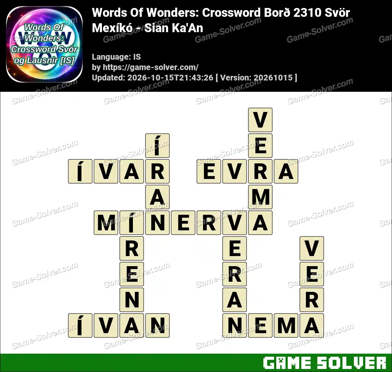 Words Of Wonders: Crossword Borð 2310 Svör – Mexíkó – Sian Ka’An